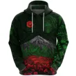 (Custom Personalised) Warriors Rugby Hoodie New Zealand Mount Taranaki With Poppy Flowers Anzac Vibes Green A7