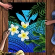 Kanaka Maoli (Hawaiian) Wood Puzzle, Polynesian Plumeria Banana Leaves Blue