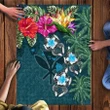 Kanaka Maoli (Hawaii) Wood Puzzle - Hibiscus Turtle Tattoo Blue