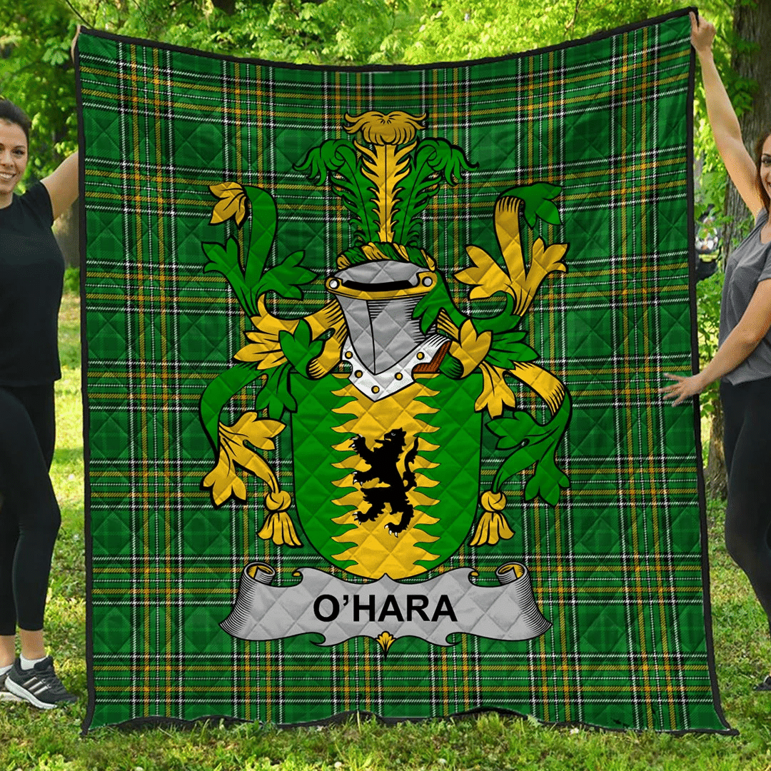 1sttheworld Premium Quilt - Hara Or O'Hara Irish Family Crest Quilt - Irish National Tartan A7 | 1sttheworld.com