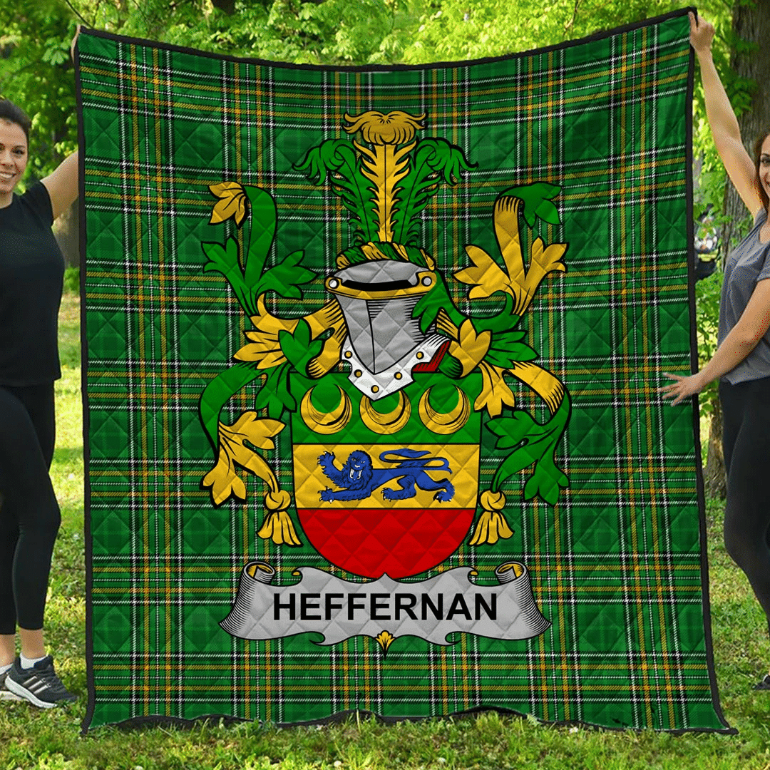 1sttheworld Premium Quilt - Heffernan Or O'Heffernan Irish Family Crest Quilt - Irish National Tartan A7 | 1sttheworld.com