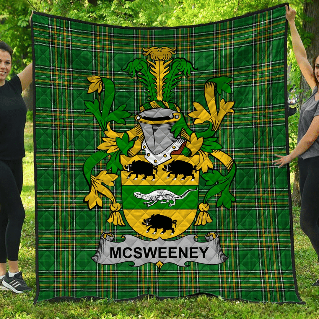 1sttheworld Premium Quilt - Mcsweeney Irish Family Crest Quilt - Irish National Tartan A7 | 1sttheworld.com
