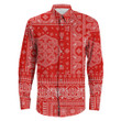 Red Paisley Bandana Fabric Patchwork Long Sleeve Button Shirt A31 | 1sttheworld.com
