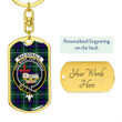 1sttheworld Jewelry - MacDonald of the Isles Hunting Modern Clan Tartan Crest Dog Tag with Swivel Keychain A7 | 1sttheworld