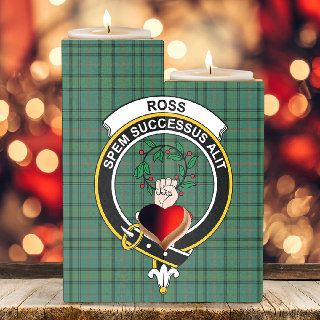 1sttheworld Candle Holder - Ross Hunting Ancient Clan Tartan Crest Tartan Candle Holder A7 | 1sttheworld