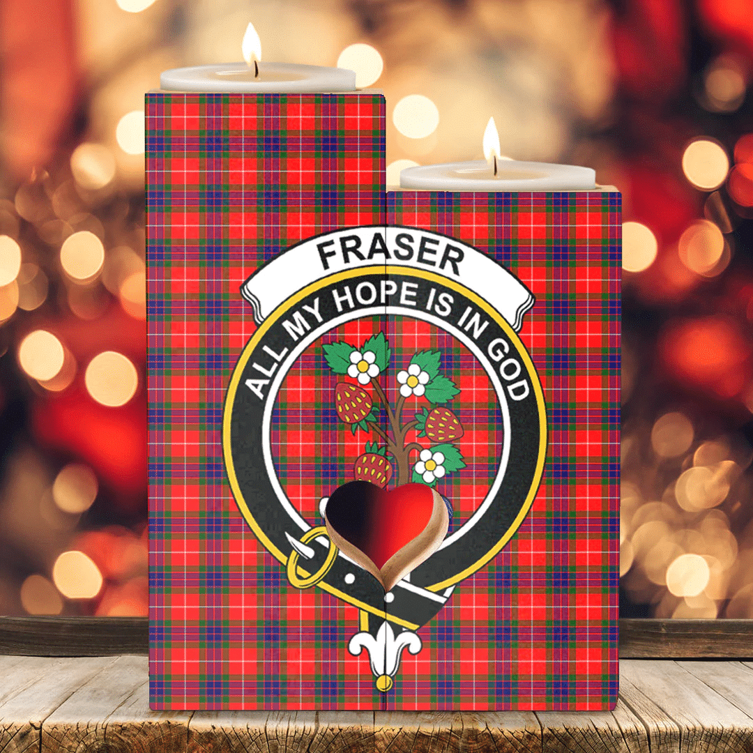 1sttheworld Candle Holder - Fraser Modern Clan Tartan Crest Tartan Candle Holder A7 | 1sttheworld