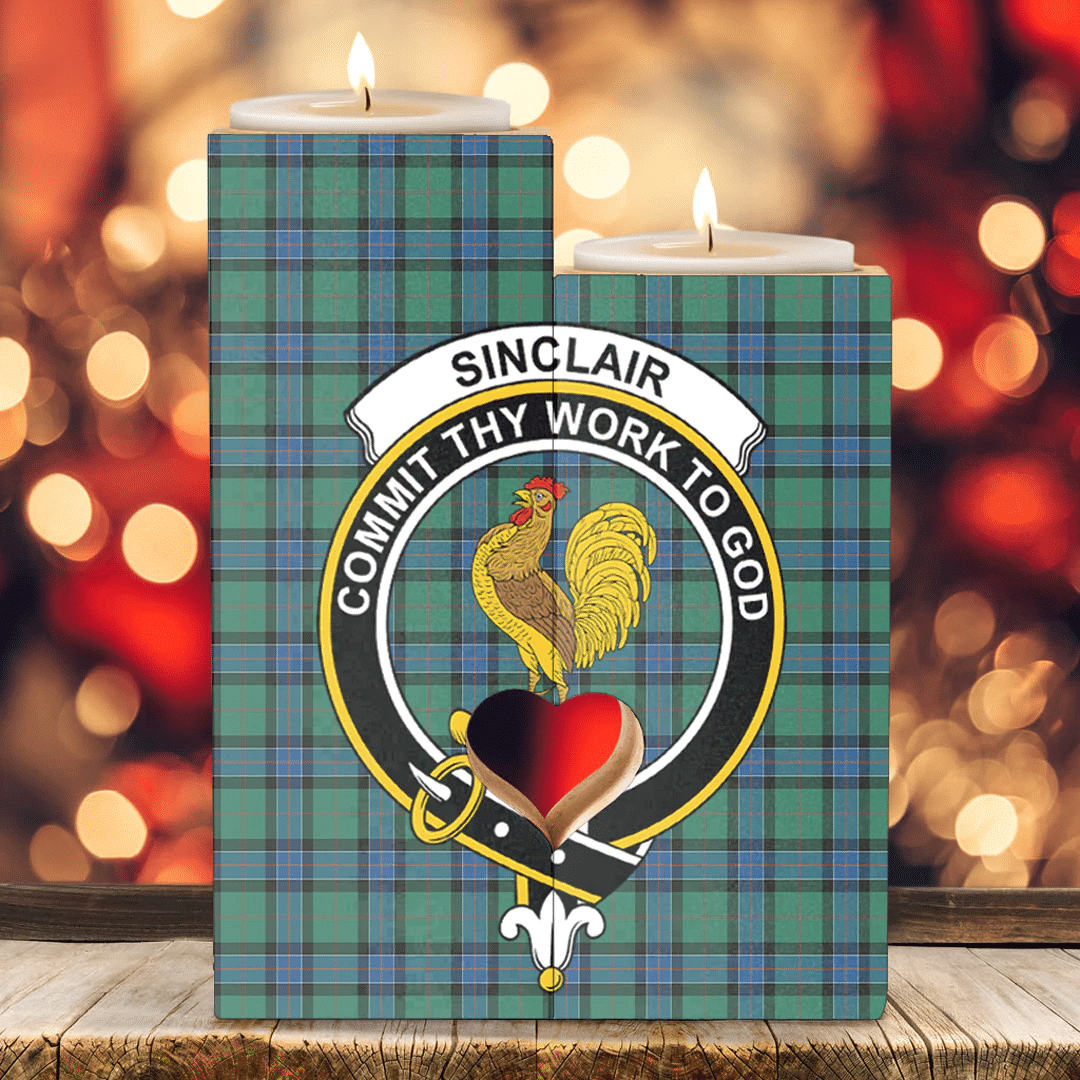 1sttheworld Candle Holder - Sinclair Hunting Ancient Clan Tartan Crest Tartan Candle Holder A7 | 1sttheworld