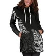 1stTheWorld Custom Aotearoa New Zealand - Maori Silver Fern Hoodie Dress Black A10