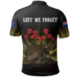 New Zealand Anzac Day Polo Shirt -  Lest We Forget Hat And Boots Poppies A24