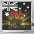 1stTheWorld Australia Anzac Day Shower Curtain - Lest We Forget Hat And Boots Poppies