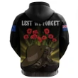 New Zealand Anzac Day Zip Hoodie -  Lest We Forget Hat And Boots Poppies A24