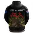 1sttheworld Australia Anzac Day Zip Hoodie -  Lest We Forget Hat And Boots Poppies A24