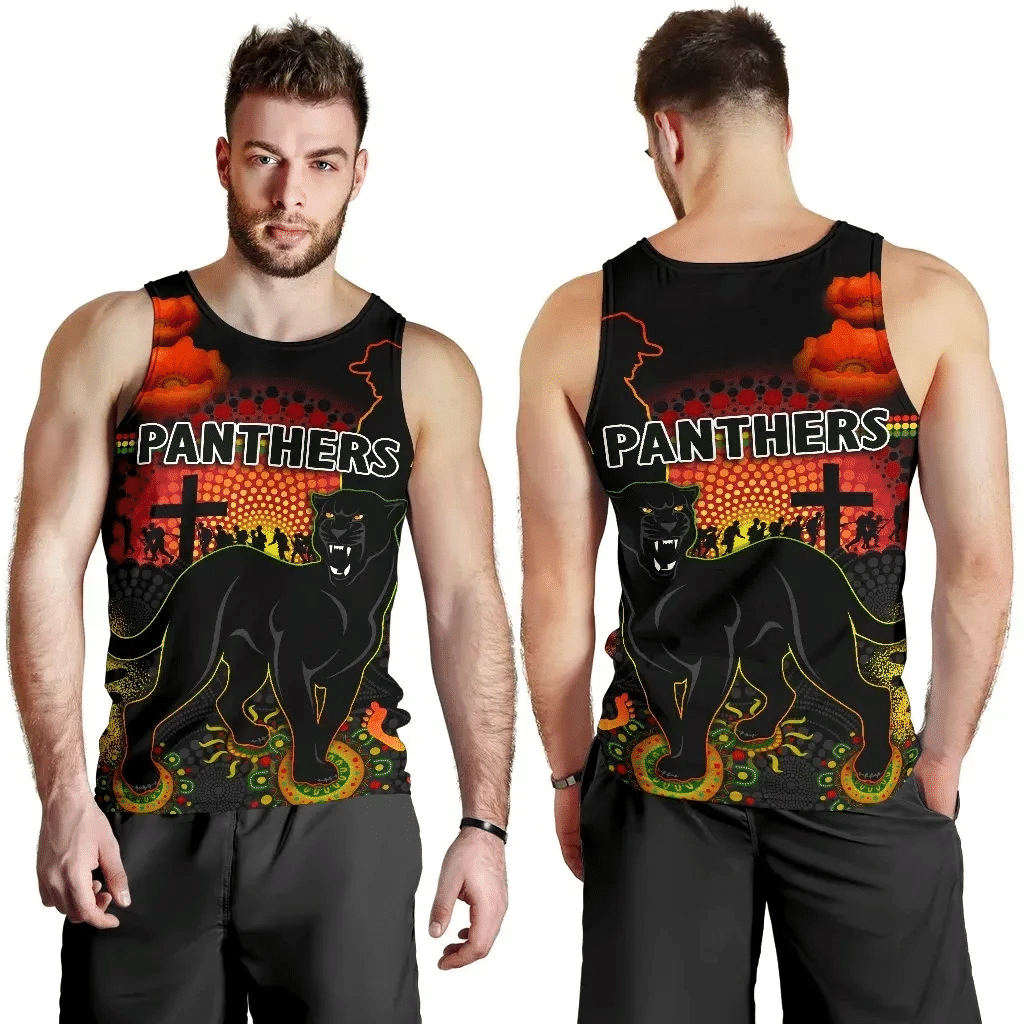 Penrith Men Tank Top Indigenous Panthers Anzac Day Lest We Forget