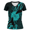 1sttheworld Clothing - Viking Raven and Compass - Cyan Version - V-neck T-shirt A95 | 1sttheworld