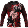 1sttheworld Clothing - Viking Raven and Compass - Red Version - Zip Hoodie A95 | 1sttheworld