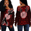 1sttheworld Clothing - Viking Raven and Compass - Red Version - Off Shoulder Sweaters A95 | 1sttheworld