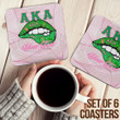 1sttheworld Coasters (Sets of 6) - (Custom) AKA Sororities Lips - Special Version Coasters A7