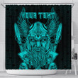 1sttheworld Shower Curtain - (Custom) Odin And Raven Turquoise Viking Shower Curtain | 1sttheworld

