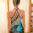 1stteworld Clothing - New Caledonia Special Polynesia Cyan Style Criss Cross Tank Top A35