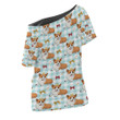 1sttheworld Clothing - Corgi Dog with Crown - Off Shoulder T-Shirt A7 | 1sttheworld