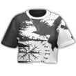 Viking Raven Helm of Awe,Runes Black and White Style Croptop T-shirt A94 | 1stIreland