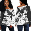 Viking Raven Helm of Awe,Runes Black and White Style Off Shoulder Sweaters A94 | 1stIreland