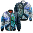 Thistle Scotland Celtic Knot and Strained Window Blue Style Sleeve Zip Bomber Jacket A94 | Africazone.com