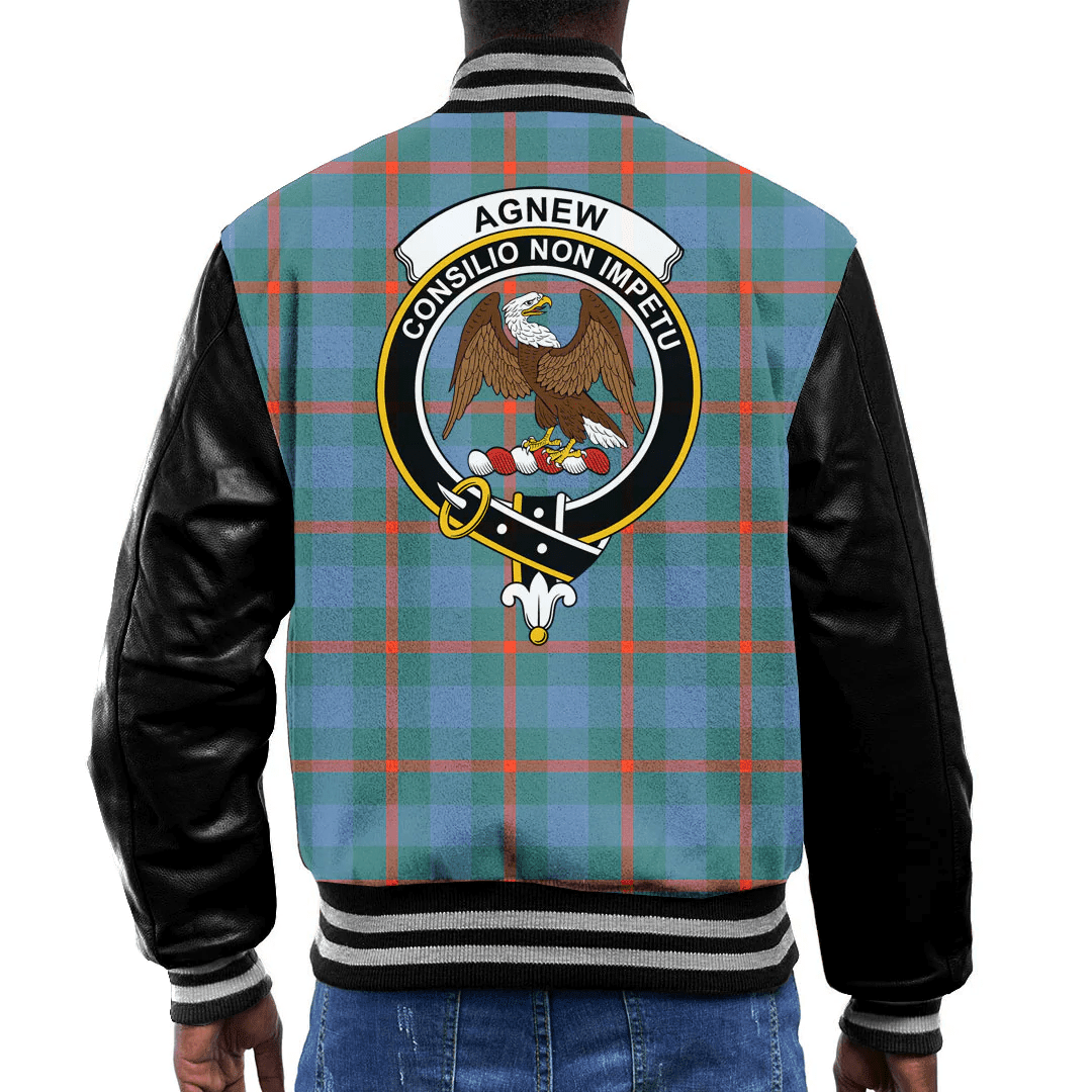 1sttheworld Clothing - Agnew Ancient Clan Tartan Crest Baseball Jacket - Black Sleeves A7
