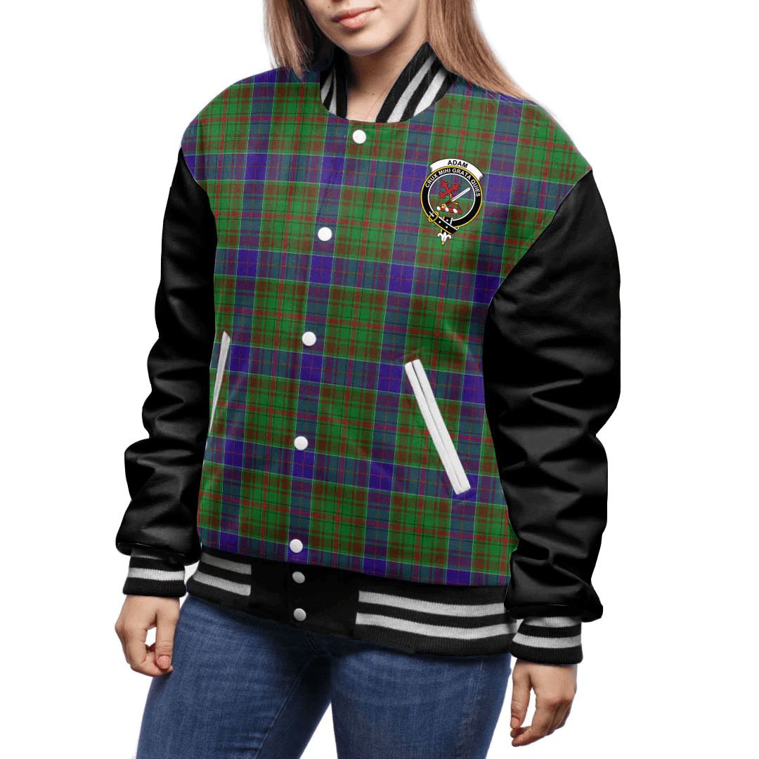 1sttheworld Clothing - Adam Clan Tartan Crest Baseball Jacket - Black Sleeves A7