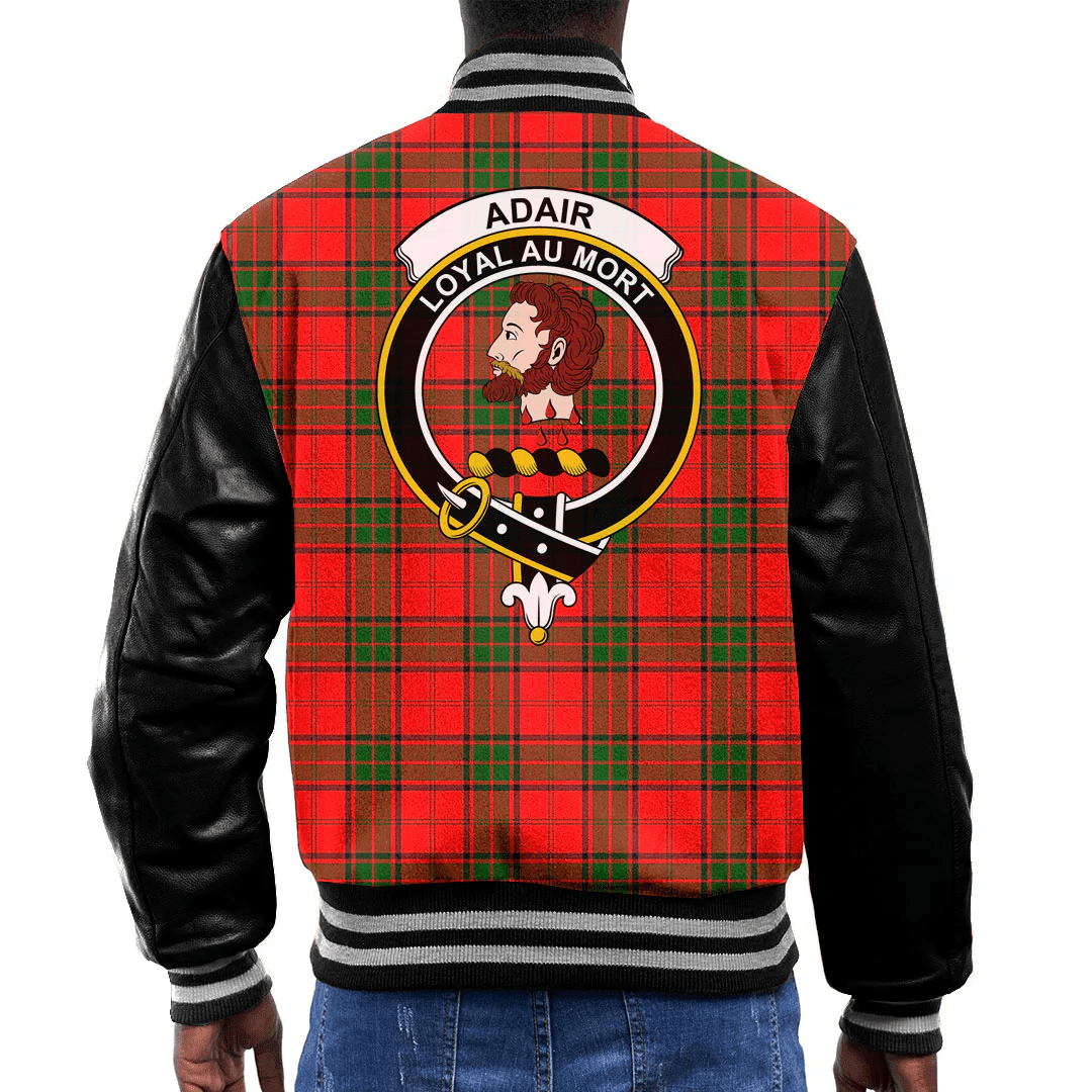 1sttheworld Clothing - Adair Clan Tartan Crest Baseball Jacket - Black Sleeves A7