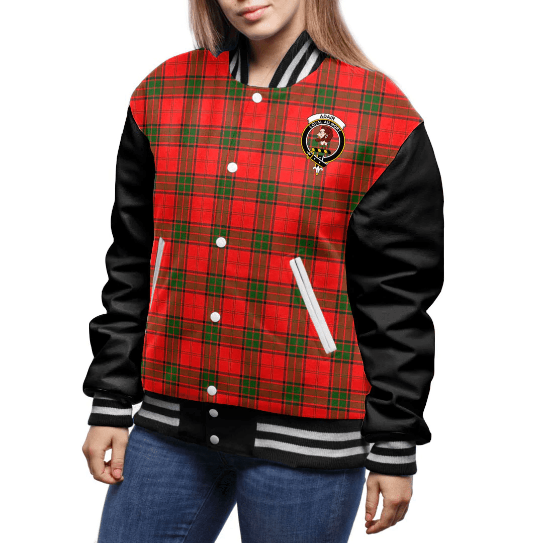 1sttheworld Clothing - Adair Clan Tartan Crest Baseball Jacket - Black Sleeves A7