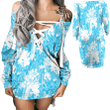 1sttheworld Sweatshirt - Abstract Floral Impression Cyan Lace-up Long Sweatshirt A31