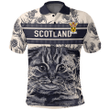 1sttheworld Clothing - Moir Family Crest Polo Shirt Scottish Fold Cat and Thistle Drawing Style A7