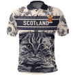 1sttheworld Clothing - Scrymgeour Family Crest Polo Shirt Scottish Fold Cat and Thistle Drawing Style A7