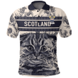 1sttheworld Clothing - Speir Family Crest Polo Shirt Scottish Fold Cat and Thistle Drawing Style A7
