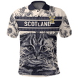 1sttheworld Clothing - Spalding Family Crest Polo Shirt Scottish Fold Cat and Thistle Drawing Style A7