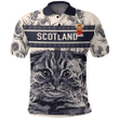 1sttheworld Clothing - Symington Family Crest Polo Shirt Scottish Fold Cat and Thistle Drawing Style A7