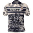 1sttheworld Clothing - Symmer Family Crest Polo Shirt Scottish Fold Cat and Thistle Drawing Style A7