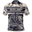 1sttheworld Clothing - Witherspoon Family Crest Polo Shirt Scottish Fold Cat and Thistle Drawing Style A7