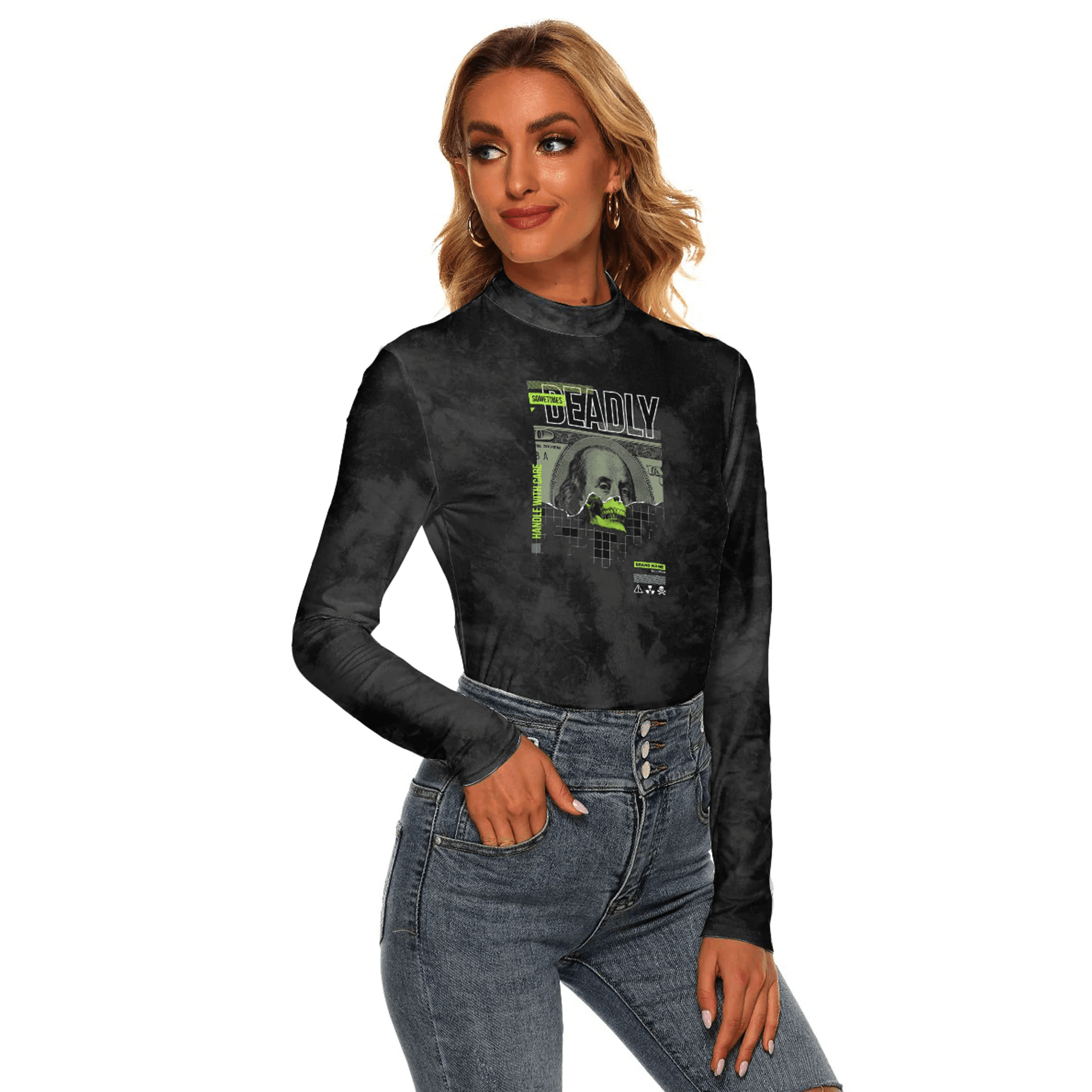 1sttheworld Clothing - Sometimes Deadly - Women's Stretchable Turtleneck Top A7 | 1sttheworld
