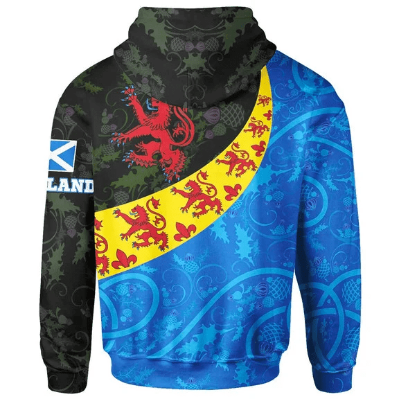 1sttheworld Hoodie - Stirling Hoodie - Scottish Lion with Thistle Patterns A7