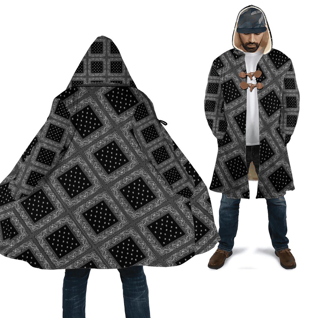 1sttheworld Clothing - Paisley Bandana Pattern Seamless (Black) Cloak A35