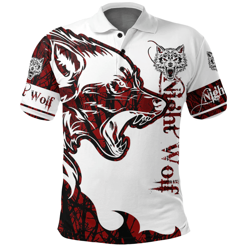 Night Wolf Red Brush Pattern Polo Shirts A35 | 1sttheworld