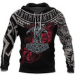 1sttheworld Clothing - Mjolnir and Fenrir Tattoo Mix Ruby Red Hoodie A35
