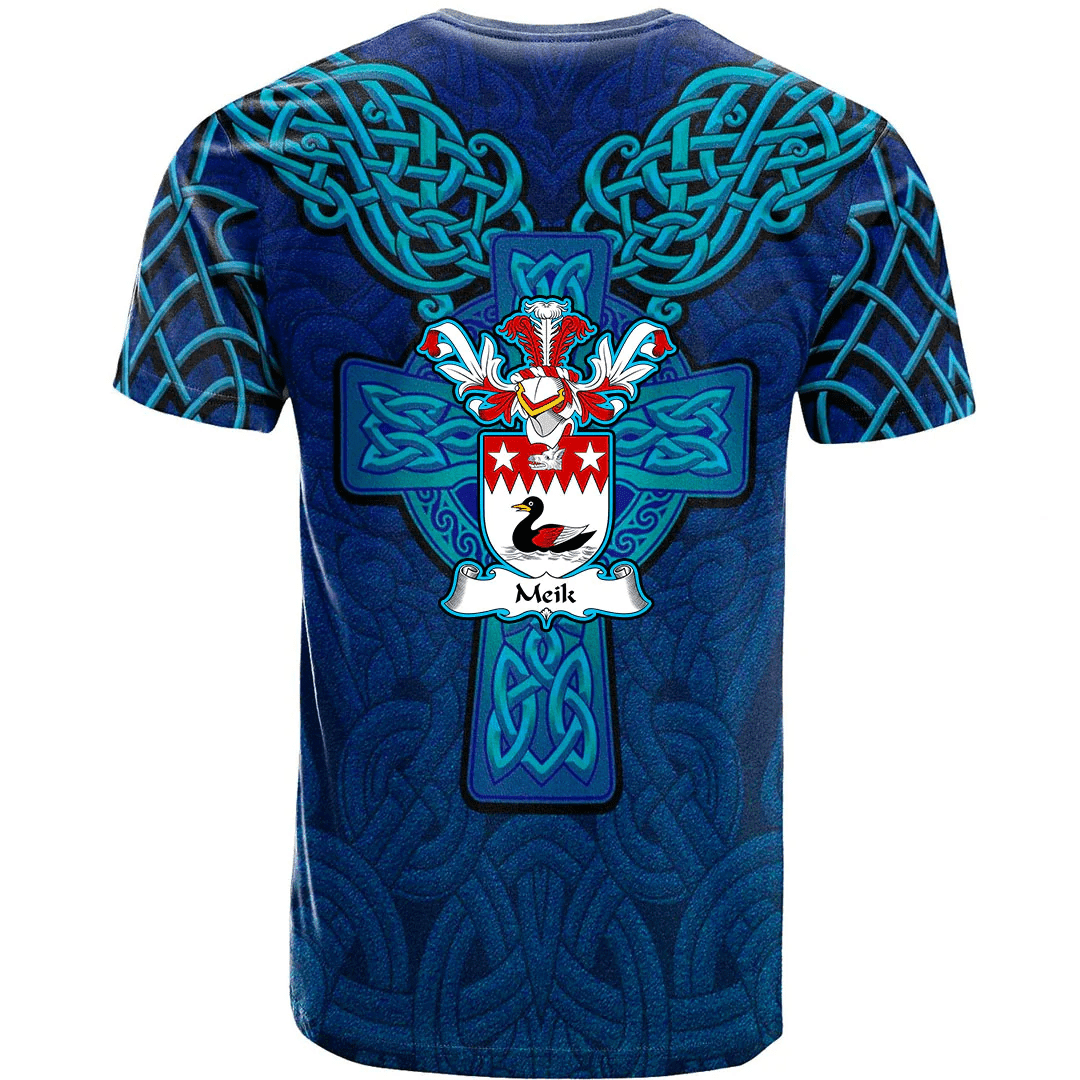 1sttheworld Tee - Meik Family Crest Scotland Lion With Celtic Cross T-Shirt A7