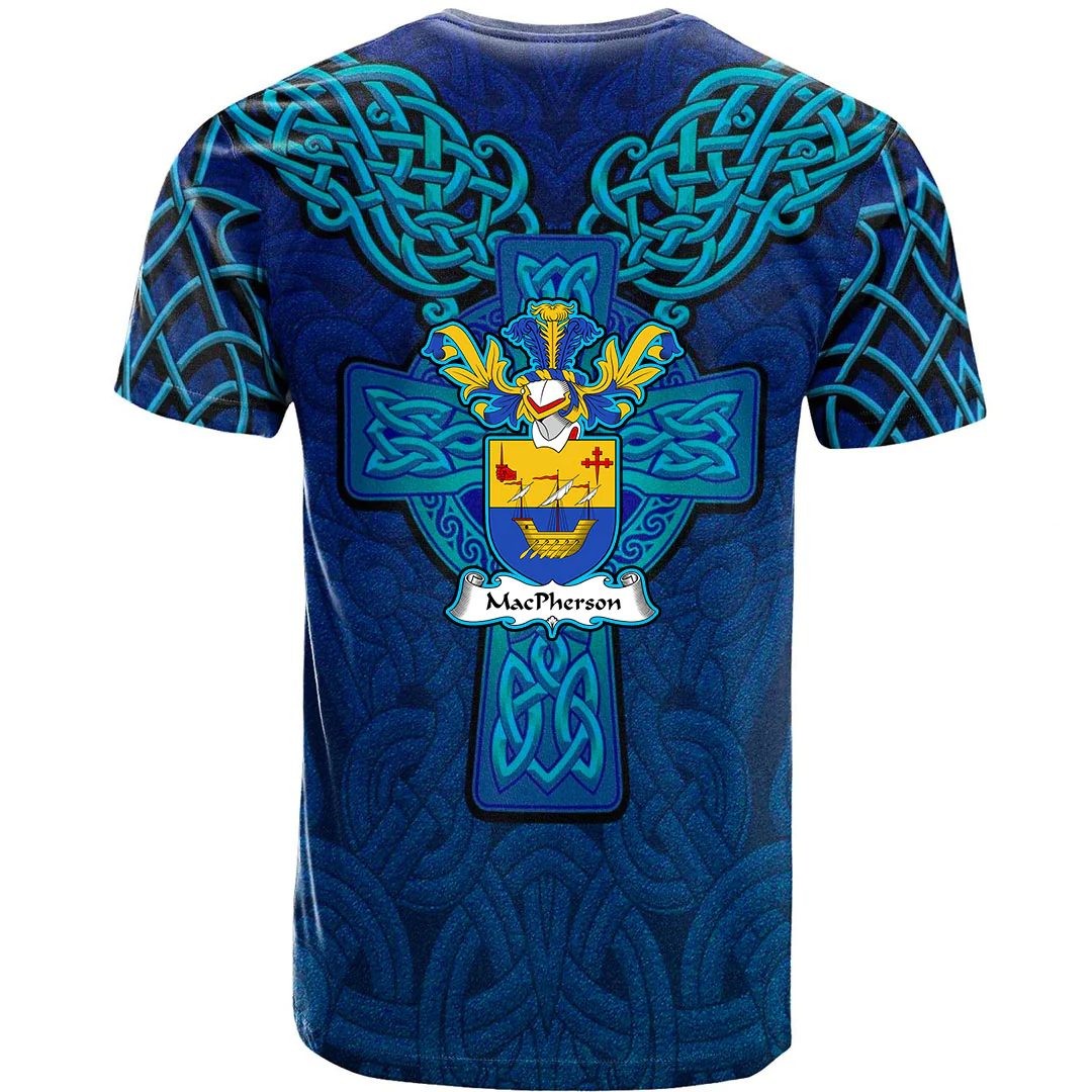1sttheworld Tee - MacPherson Family Crest Scotland Lion With Celtic Cross T-Shirt A7