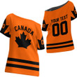1sttheworld Clothing - (Custom) Canada Hockey Jersey Orange Style - Off Shoulder T-Shirt A7 | 1sttheworld