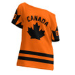 1sttheworld Clothing - (Custom) Canada Hockey Jersey Orange Style - Off Shoulder T-Shirt A7 | 1sttheworld