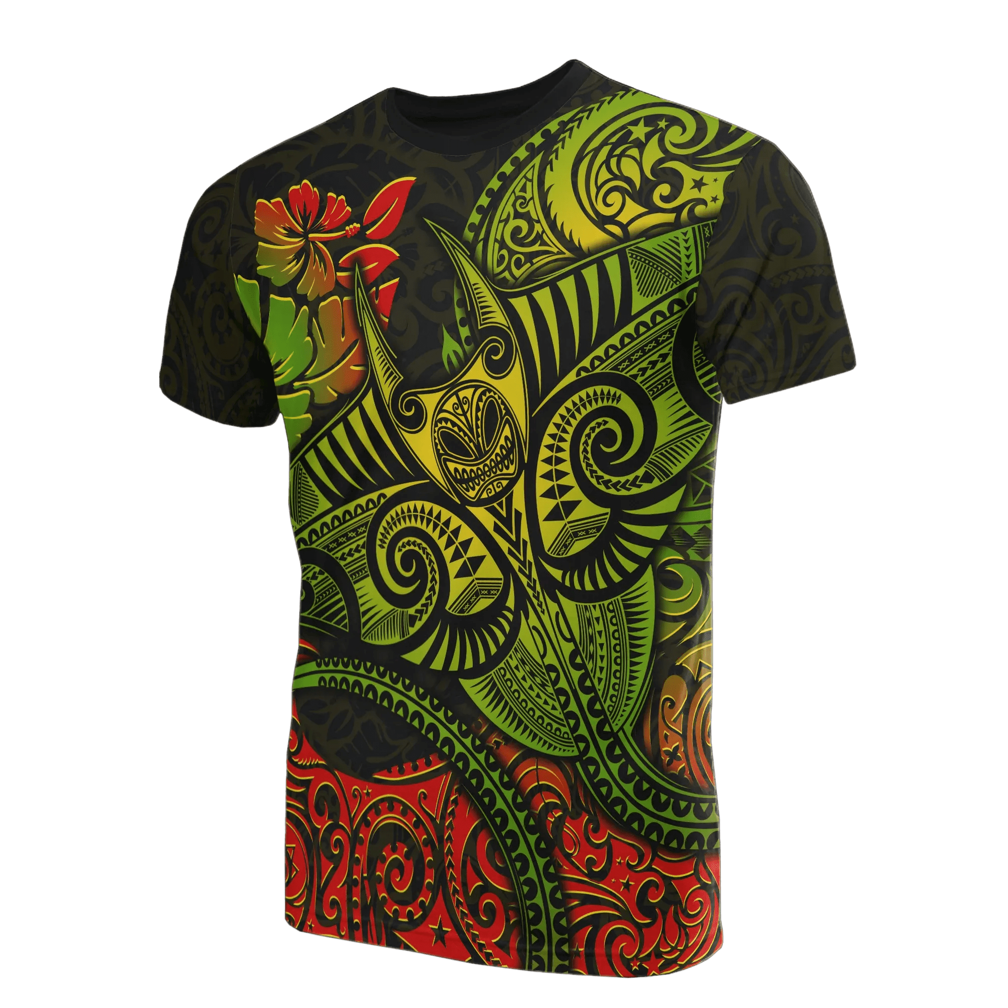 Hawaii T-Shirt, Polynesian Manta Ray Hibiscus All Over Print T-Shirts BN15