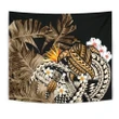 Kanaka Maoli (Hawaiian) Tapestry, Polynesian Pineapple Banana Leaves Turtle Tattoo Gold A02
